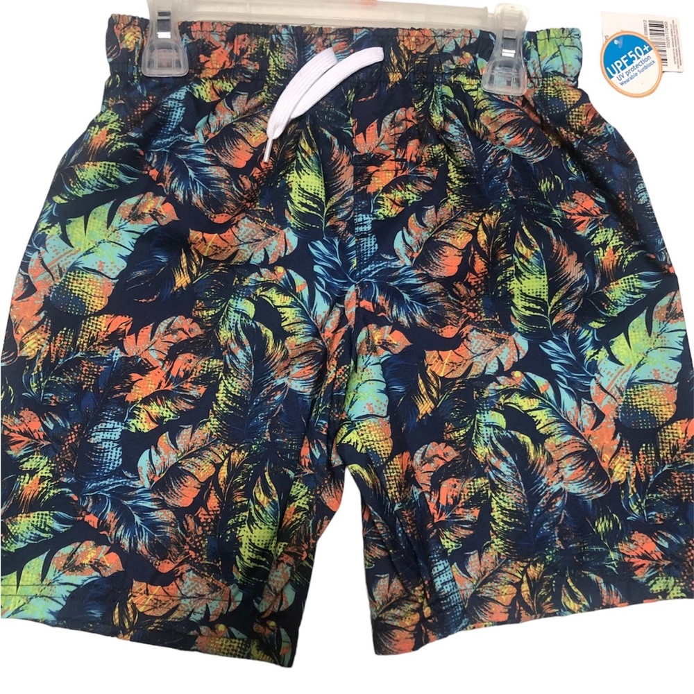 Highland Originals Bright Blue Multicolor‎ Feather Boys Swim Trunks Sz 7 NWT